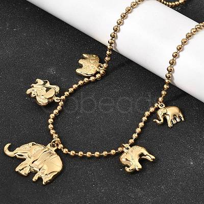 316L Surgical Stainless Steel Baby Elephant Mother Elephant Bib Necklaces for Mother's Day NJEW-D297-02G-1