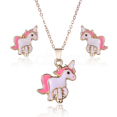 Unicorn Alloy Enamel Pendant Necklaces & Stud Earrings Sets FS-WGDFD22-01-1