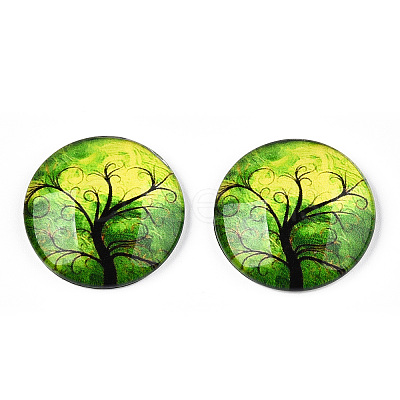 Half Round/Dome Tree Pattern Glass Flatback Cabochons for DIY Projects LS-GGLA-Q037-25mm-M28-06-1