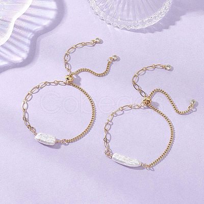 Natural Keshi Pearl Beads Slider Bracelets BJEW-JB13351-1
