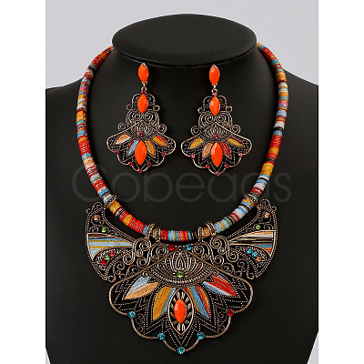 Bohemia Alloy Colorful Rhinestone Pendant Necklaces & Stud Dangle Earrings Sets FS-WGA6B85-03-1