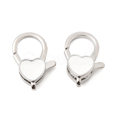 Heart Brass Enamel Lobster Claw Clasps KK-Z147-02P-02A-1