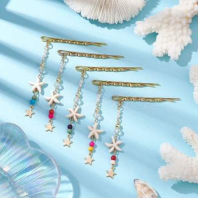 Starfish Synthetic Turquoise & Glass Beads Hair Bobby Pin PHAR-JH00108-1