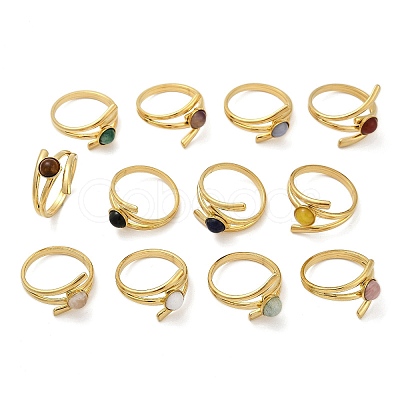 316 Stainless Steel with Natural Mixed Gemstone Cuff Rings RJEW-Z098-01G-10-1