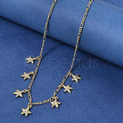 Brass Micro Pave Clear Cubic Zirconia Starfish Pendant Necklaces NJEW-B157-05G-1