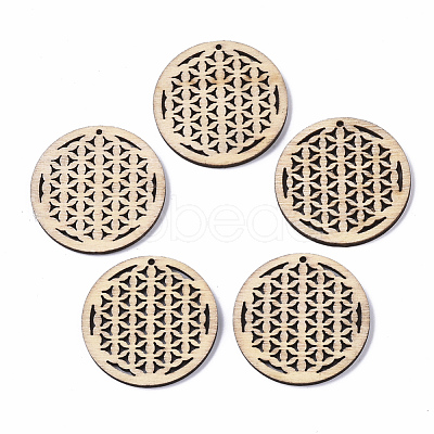Undyed Natural Wooden Pendant WOOD-T028-17-1