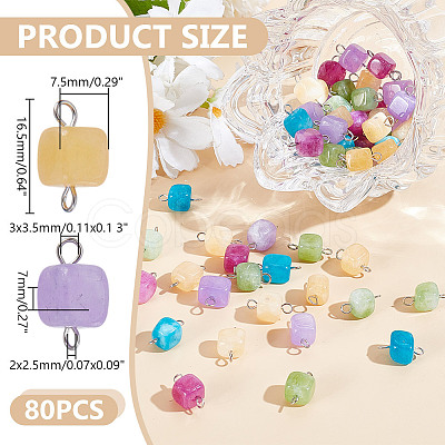 80Pcs Dyed Natural Dolomite Cube Connector Charms PALLOY-HY00101-1