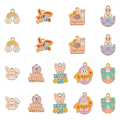 36Pcs 9 Styles Easter Alloy Enamel Pendants ENAM-TA0003-91-1