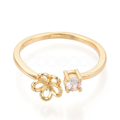 Flower Brass Micro Pave Cubic Zirconia Cup Peg Ring Settings X-KK-N274-15G-1