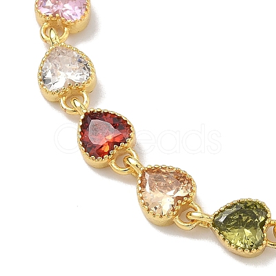 Heart Brass Pave Cubic Zirconia Link Chain Bracelets for Women BJEW-P385-07G-1