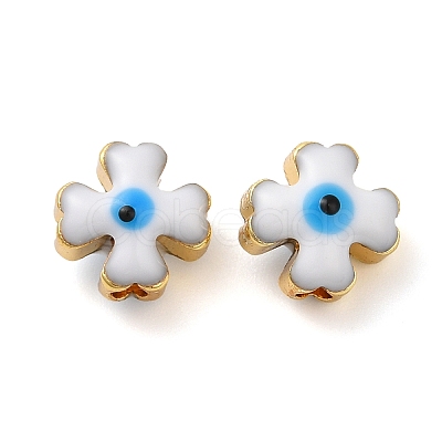 Golden Tone Brass Enamel Beads KK-E048-01G-1