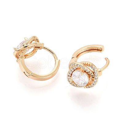 Brass Micro Pave Clear Cubic Zirconia Flower Hoop Earrings EJEW-T048-43G-1