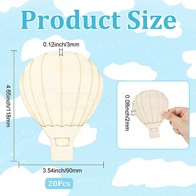 20Pcs Hot Air Balloon Unfinished Blank Wooden Pendants for Christmas Painting Arts NJEW-SP0001-15-1