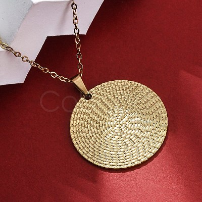 Flat Round 304 Stainless Steel Pendant Necklaces NJEW-M096-28G-1