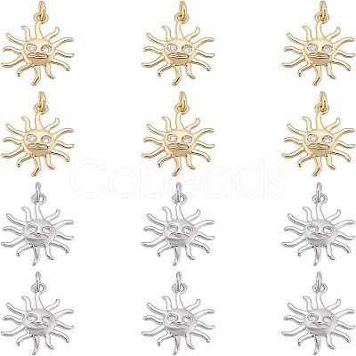 12Pcs 2 Colors Rack Plating Brass Micro Pave Clear Cubic Zirconia Pendants KK-FH0003-95-1