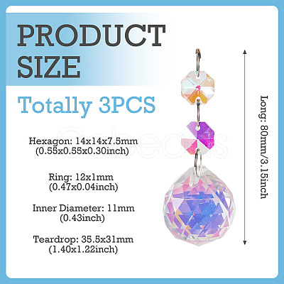 3Pcs Crystal Glass Hanging Sun Catcher AJEW-TADJ0001-08C-1