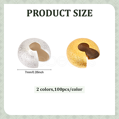 200Pcs 2 Colors Textured Brass Crimp Beads Covers KK-ME0003-43-1