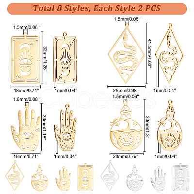 DICOSMETIC 16Pcs 8 Style 201 Stainless Steel Pendants STAS-DC0010-09-1