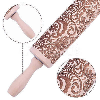Snowflake Pattern Wood Rolling Pin AJEW-WH0481-657-1