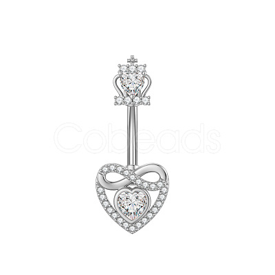304 Stainless Steel Pave Clear Cubic Zirconia Curved Barbell Belly Rings FS-WG7A03F-05-1
