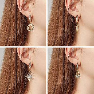 Clear Cubic Zirconia Cone Drop Huggie Hoop Earrings EJEW-SW00005-09-1