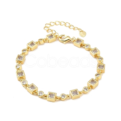 Brass Micro Pave Clear Cubic Zirconia Link Chain Bracelets for Women BJEW-P366-02C-G-1