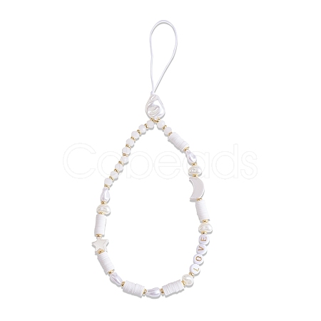 Moon & Star & Disc Beaded Chain Mobile Strap HJEW-SW00020-02-1