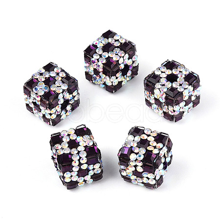 Polymer Clay Rhinestone Beads with Square Acrylic CLAY-T022-03C-1