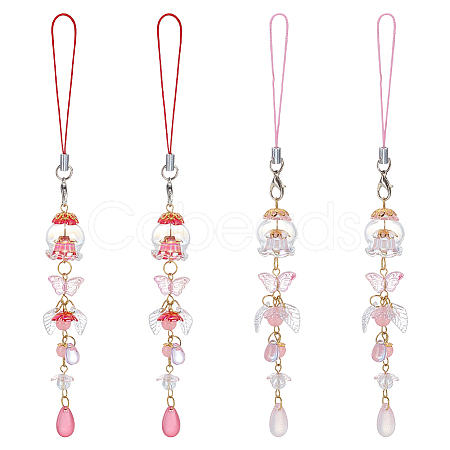 4Pcs 2 Style Acrylic & Glass Mobile Straps HJEW-WR00023-1