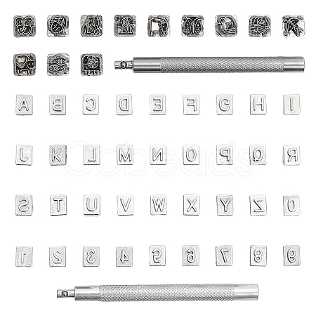 2 Sets 2 Style Alphabet & Number & Constellation Pattern Zinc Alloy Stamps DIY-GL0004-45-1