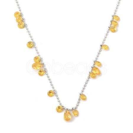304 Stainless Steel Cubic Zirconia Teardrop & Flat Round Bib Ball Chain Necklaces for Women NJEW-F328-11P-03-1