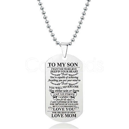 201 Stainless Steel To My Son Dog Tag Pendant Ball Chain Necklaces FS-WG527E6-16-1