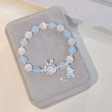 Rabbit Alloy Cat Eye Round Beaded Charm Bracelets for Women WG9D4EC-08-1