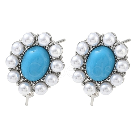 Brass and ABS Plastic Imitation Pearl Stud Earring Findings KK-C172-14B-P-1