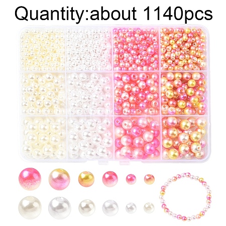 1140Pcs 12 Styles ABS Plastic Imitation Pearl Beads KY-YW0001-96C-1