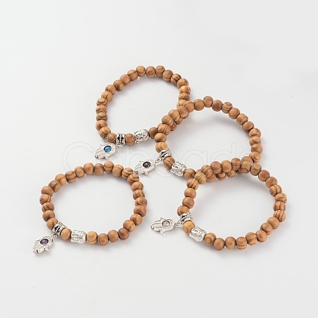Wood Beaded Stretch Bracelets BJEW-JB02126-1