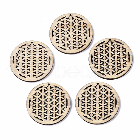 Undyed Natural Wooden Pendant WOOD-T028-17-1
