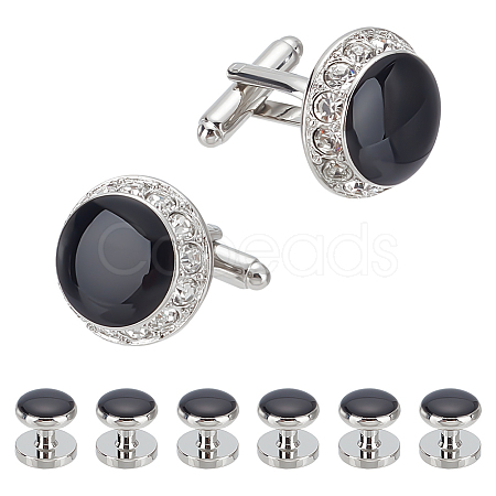 WADORN 1 Set Brass Rhinestone Cufflinks for Men KK-WR0001-11-1