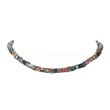 Glass Cube Beaded Necklace with 304 Stainless Steel Clasps NJEW-JN04400-1