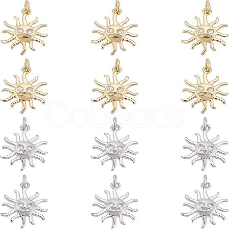 12Pcs 2 Colors Rack Plating Brass Micro Pave Clear Cubic Zirconia Pendants KK-FH0003-95-1