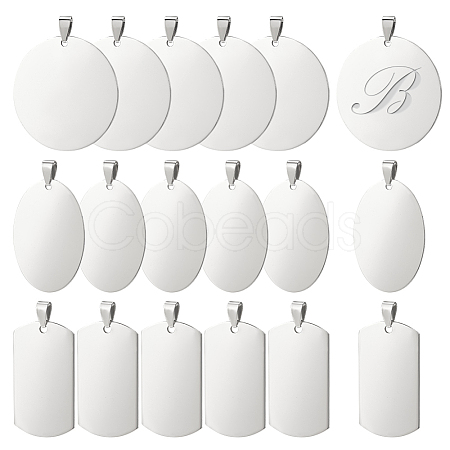 PandaHall Elite 18Pcs 3 Styles 201 Stainless Steel Stamping Blank Tag Pendants STAS-PH0005-63-1