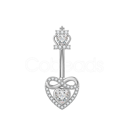 304 Stainless Steel Pave Clear Cubic Zirconia Curved Barbell Belly Rings FS-WG7A03F-05-1