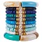 10Pcs 10 Style Handmade Polymer Clay Heishi Beaded Stretch Bracelets Set with Heart, Acrylic Chunky Curved Tube Bracelets for Women, Blue, Inner Diameter: 2-1/8 inch(5.5cm)