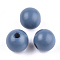 Painted Natural Wood European Beads, Large Hole Beads, Round, Steel Blue, 16x15mm, Hole: 4mm