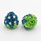 Clay Polymer Rhinestone Beads, Pave Disco Ball Beads, Grade A, Strawberry, Marine Blue, 14x13mm, Hole: 1mm