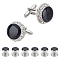 WADORN 1 Set Brass Rhinestone Cufflinks for Men, with Enamel, Flat Round, Platinum, 26x18x19mm