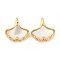 Natural Shell & Brass Gingko Leaf Charms, Real 18K Gold Plated, 13x12.5x4mm, Hole: 2.5x2mm