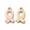 Alloy Enamel Pendants, Golden, Awareness Ribbon Charm, Misty Rose, 17x10x2mm, Hole: 1.6mm