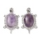 Natural Amethyst Pendants, Rack Plating Platinum Tone Brass Tortoise Charms with Rhinestone, Cadmium Free & Lead Free, 48.5x28.5x14mm, Hole: 7x4mm