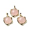 Natural Rose Quartz Pendants, Rack Plating Golden Plated Brass Nuggets Charms, Cadmium Free & Lead Free, 23.5x19x6.5mm, Hole: 2.5x5.5mm